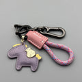Handmade cowhide leather car keychain pendant with zinc alloy pony buckle charm