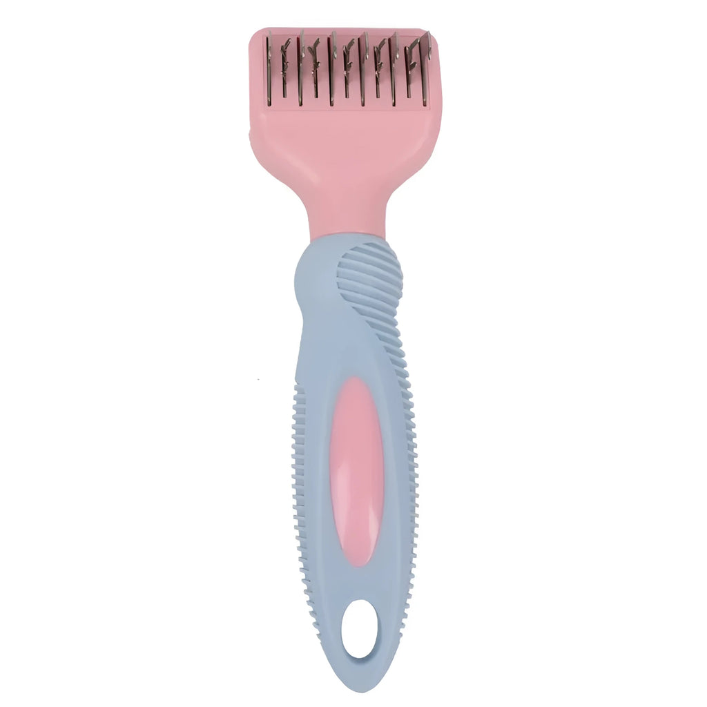 Stainless steel pet grooming comb with integrated knot knife for dogs and cats