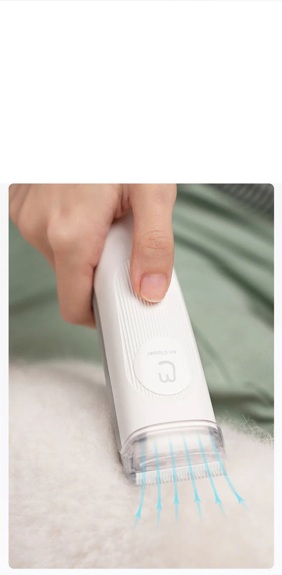 Pet multifunctional grooming clipper with electric scissors, white ABS plastic, includes cleaning brush and combs