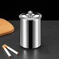 Stainless steel fly ash ashtray with cover, funnel, and smoke button in black, 7.5x9.5cm