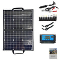 Black 40W single crystal solar folding panel showing compact folded size.