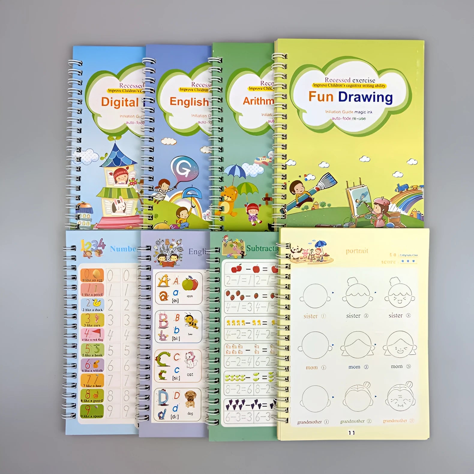 Magic stylus calligraphy practice books set in cardboard with pen and refills, 13 x 19 cm, four colour options
