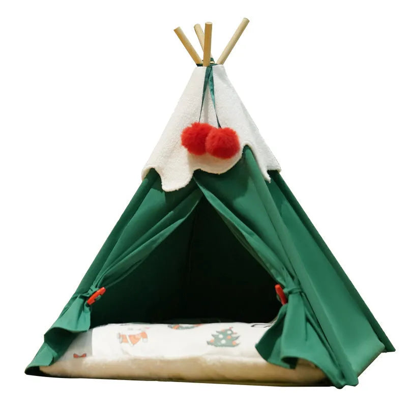 Semi-closed thickened cloth cat house with brown mat, suitable for indoor use, 50x50x68cm size option