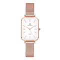 Women's waterproof quartz watch with alloy case and woven steel strap in rose gold or silver colour