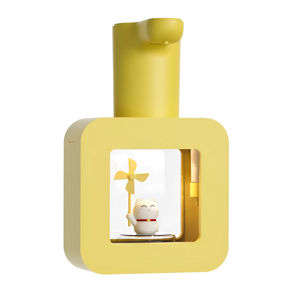Yellow automatic sensor foam soap dispenser with cartoon design for children's bathroom