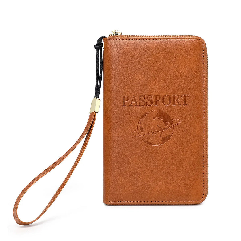 Multifunctional waterproof PU travel document organiser with letter design, 18.5x2.5x11cm in black