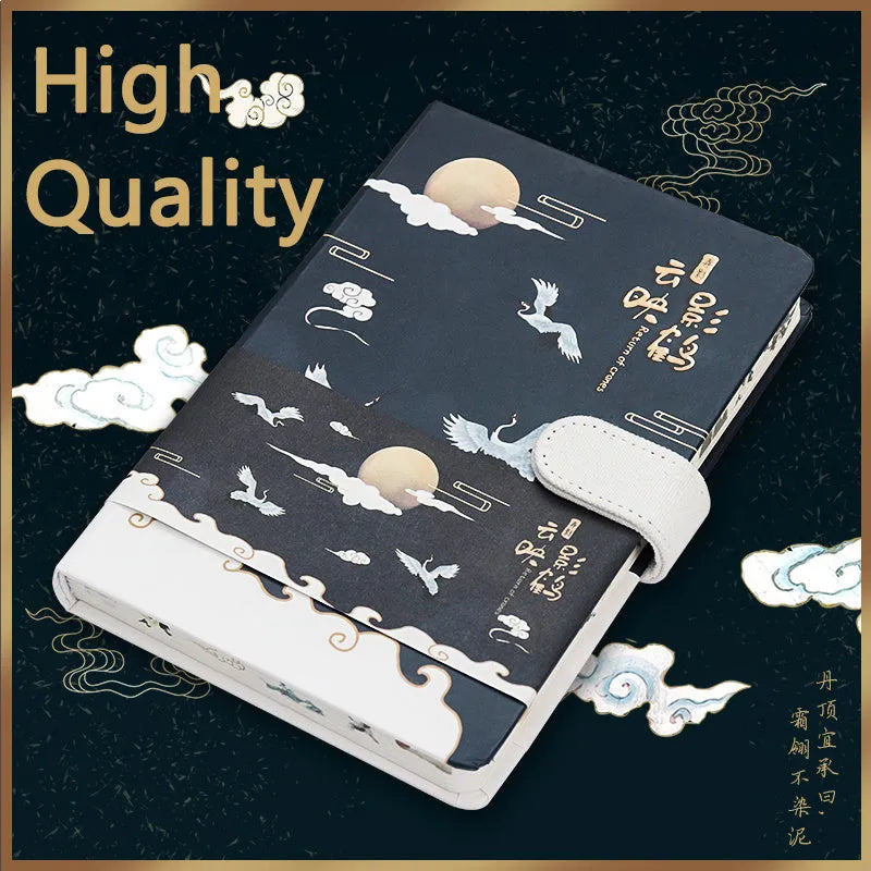 A5 wire-bound retro handbook with full colour page illustrations, pen included, nostalgic design with assorted cover colours