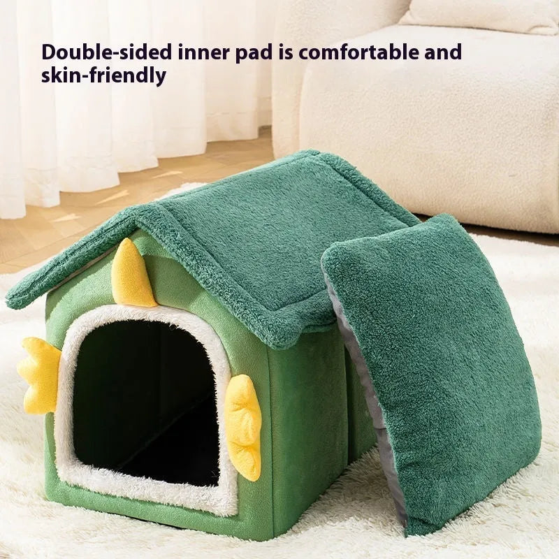 Cat nest winter warm closed super big four seasons universal pet bed with thick soft cushion and blanket in large size