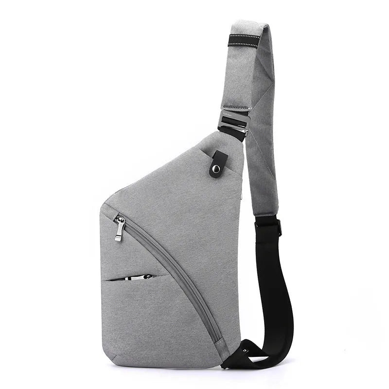 Men's black Oxford cloth chest bag with one-shoulder design and letter detailing
