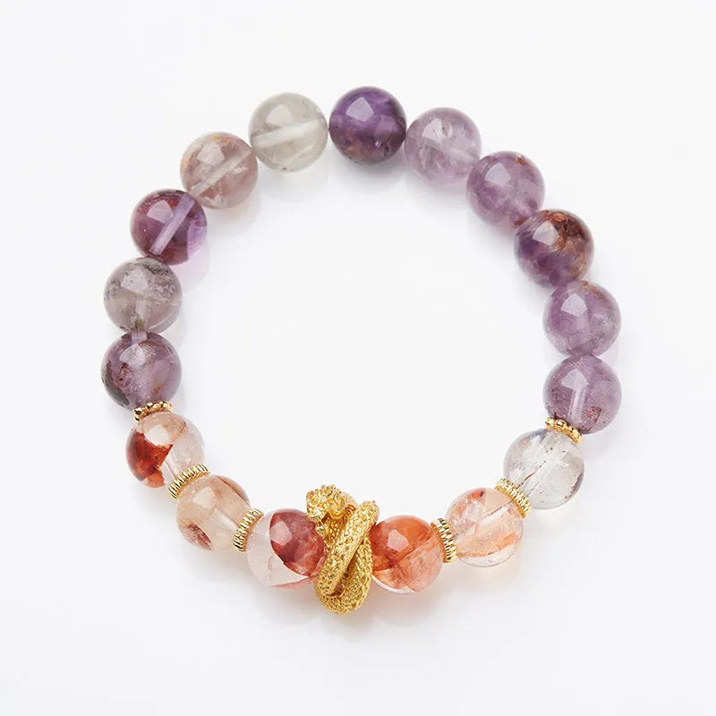 Purple ghost crystal bracelet 10mm beads Nine Purple good luck symbol retro zodiac style