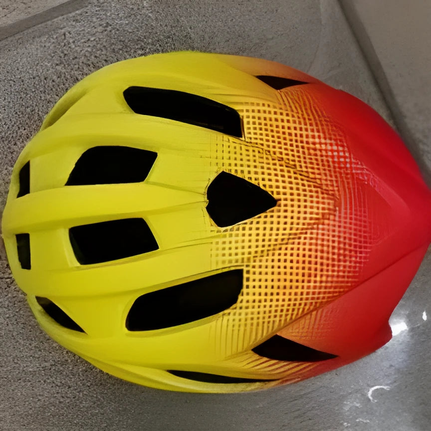 Orange road bike mountain riding helmet with 16 vents and in-mold PC EPS shell on white background