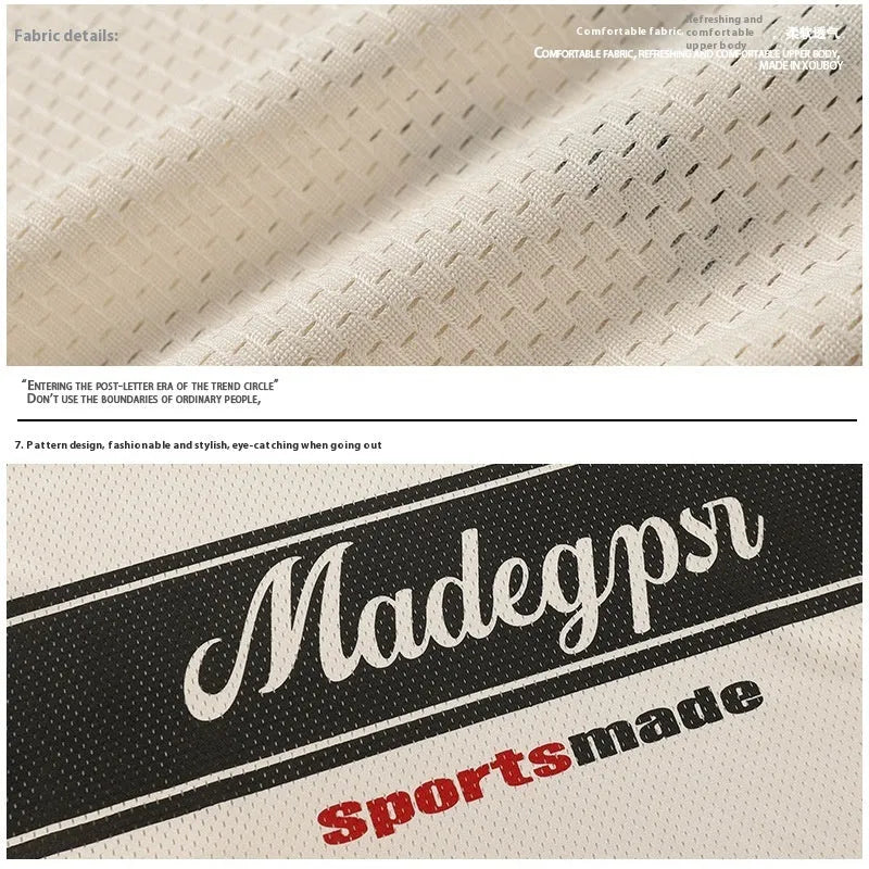 Apricot coloured V-neck sports jersey with letter patterns and drop-shoulder sleeves