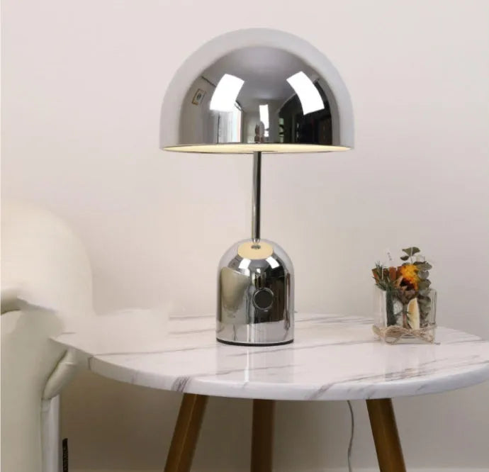 Rose gold bedside table lamp with metal base measuring 280mm wide by 450mm high