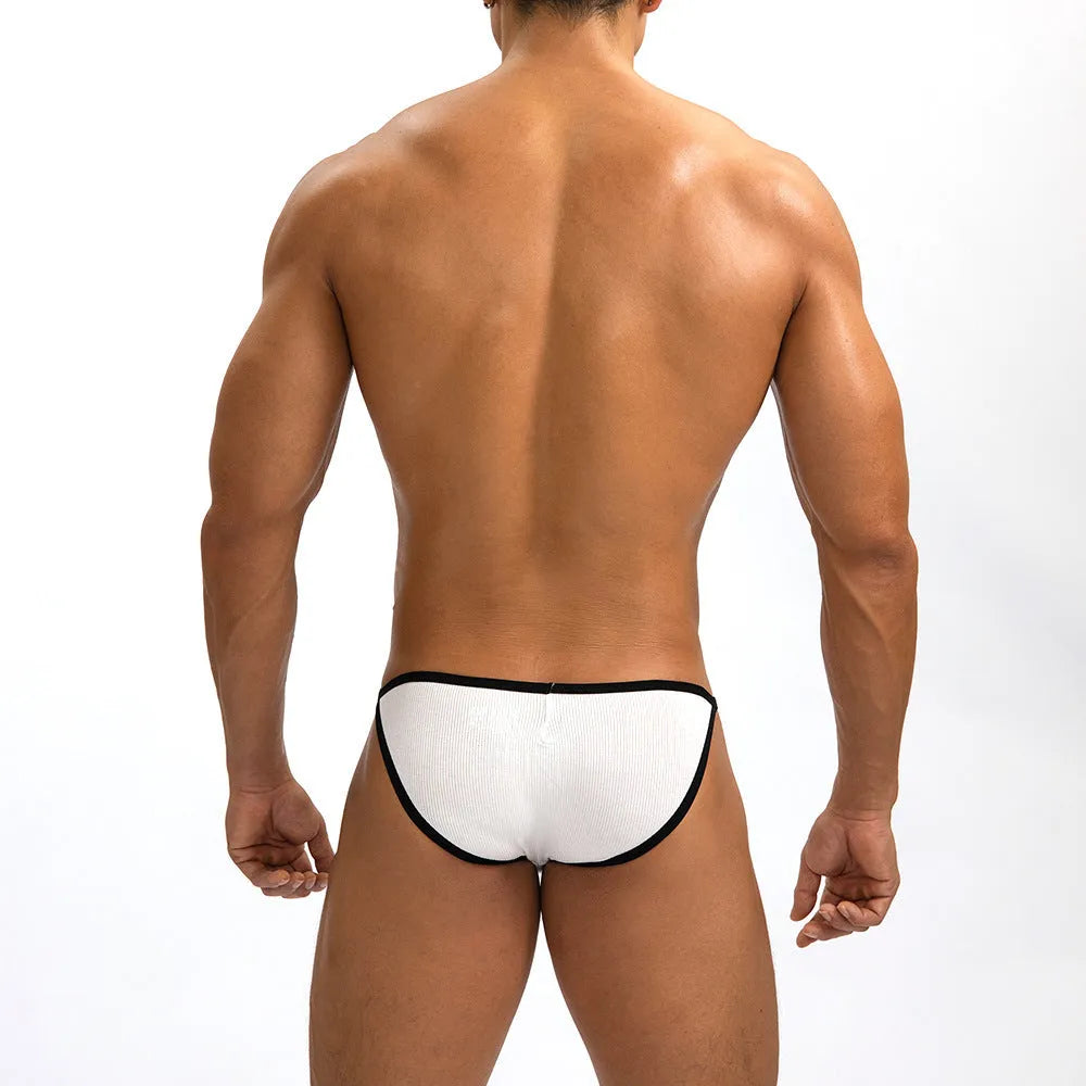 Men's low waist ribbed solid colour briefs in grey, single-layer thin fabric for breathable wear
