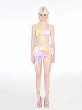Rainbow pink triangle bikini set with wireless cup and chest pad on beach