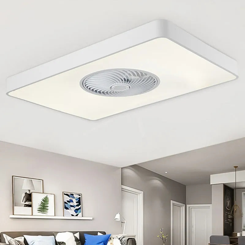 Nordic style solid wood ceiling fan with integrated light and PVC shade in rectangular, square and round designs.