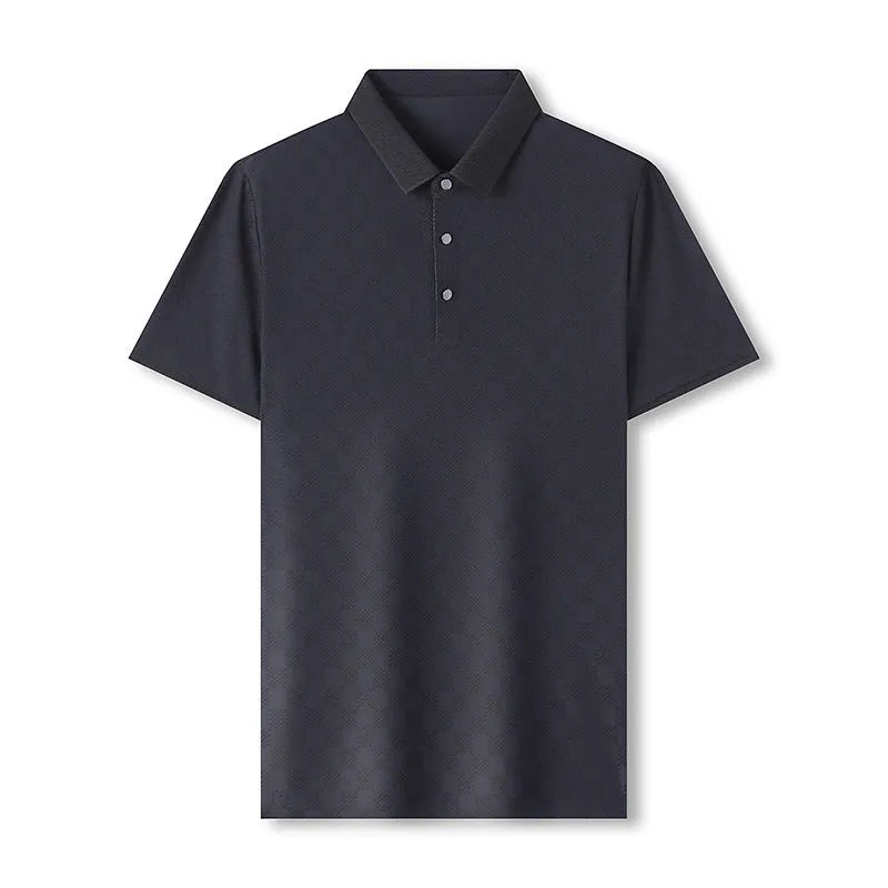 Rhombus pattern thin ice silk short sleeve t-shirt in black, shown with a slit detail.