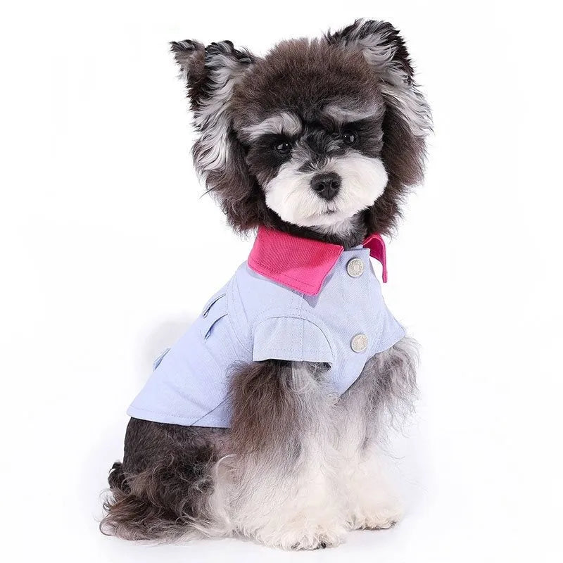 Blue and purple polyester dog vest with traction rope ring for small breed summer wear