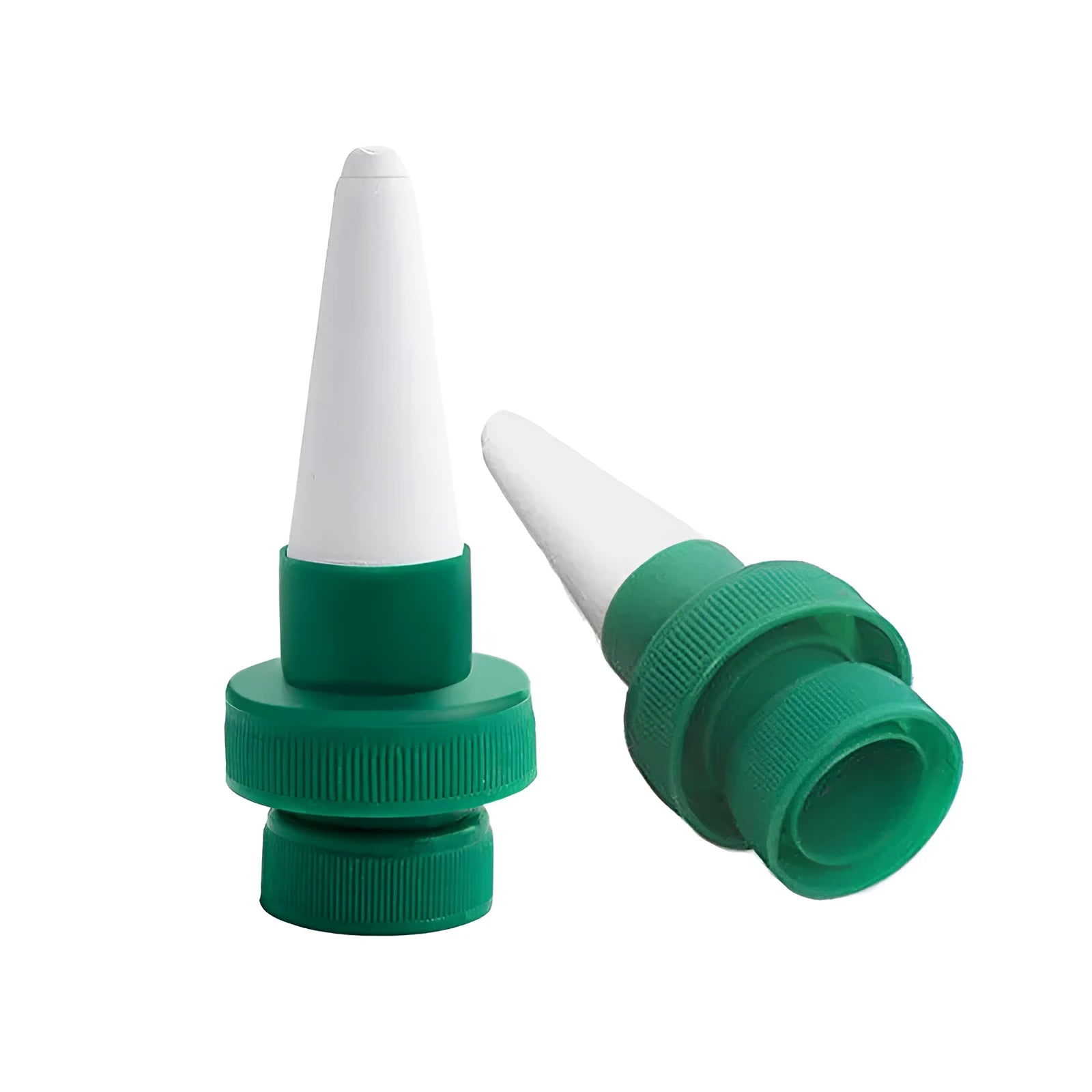 Green ceramic plant dripper irrigation device for use with cola bottles