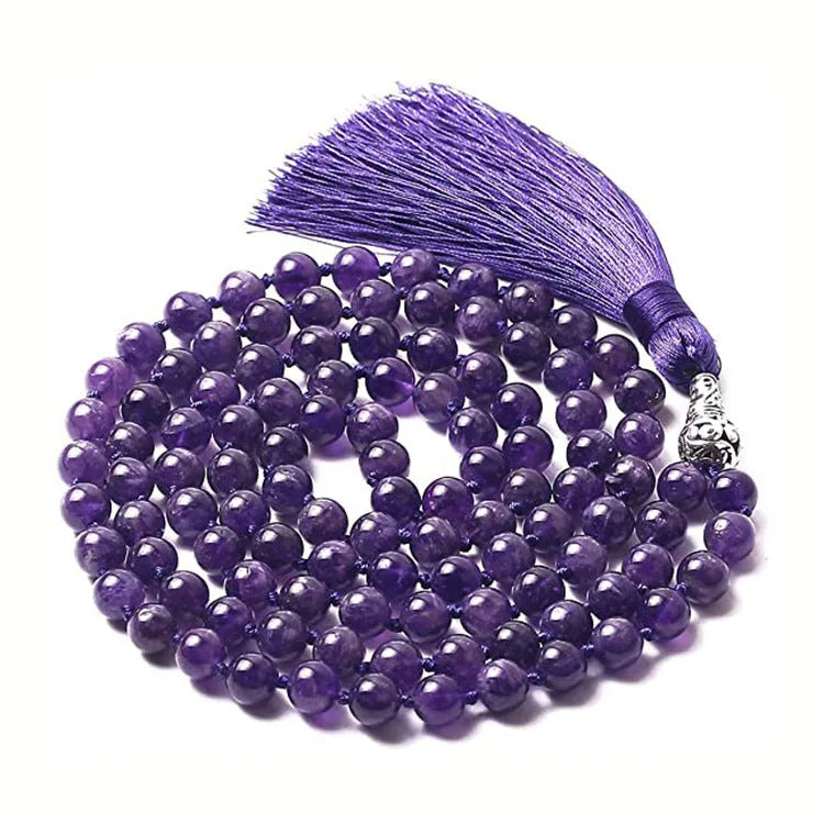 108 beaded natural stone bracelet, round 8mm beads, unisex bohemian style, available in multiple colours