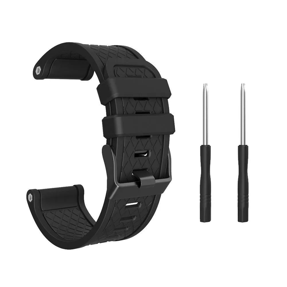 26mm silicone sports watch strap for Jiaming watches in eight colour options on a white background.