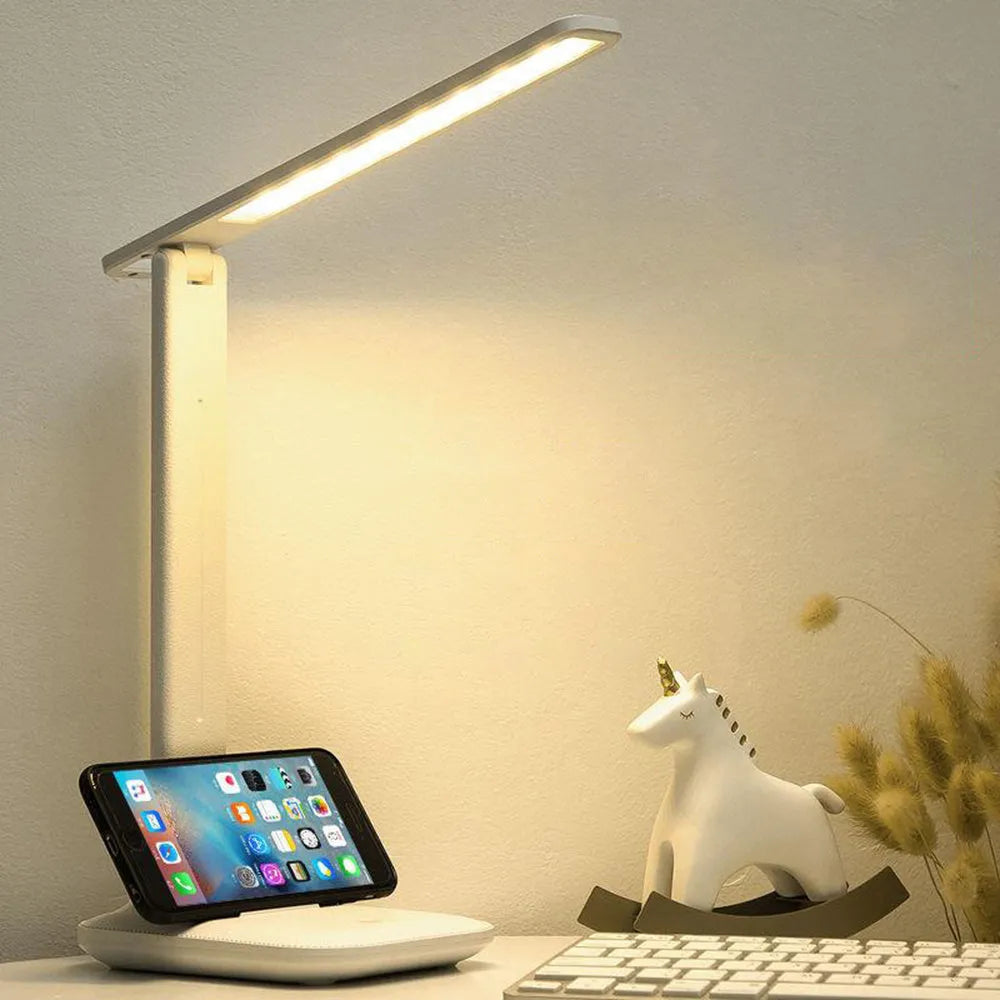 White plastic touch dimming bedside lamp for children's bedrooms with USB charging port