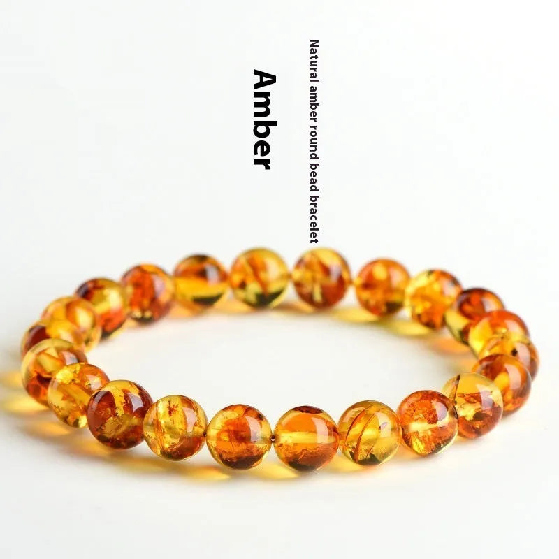 Natural yellow piebald amber bracelet with geometric beads for water purification therapy