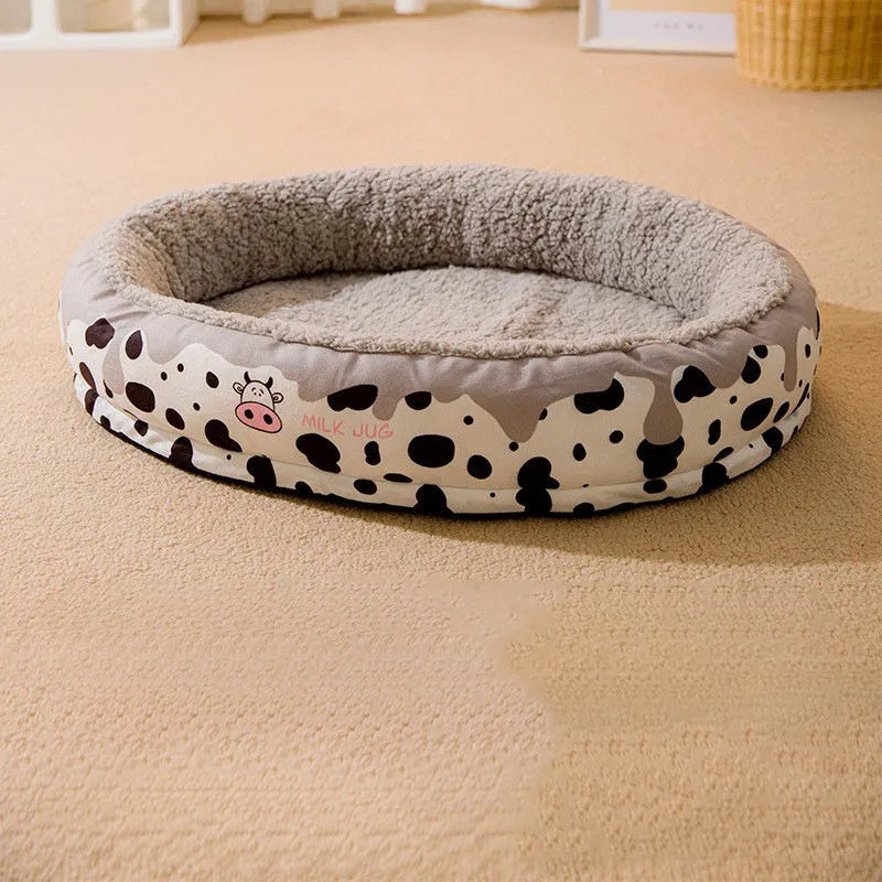 Warm velvet pet bed for small and medium dogs and cats, detachable cover, grey or yellow