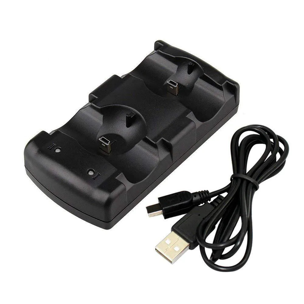 PS3 two-in-one handle base charger for original controllers, black plastic, USB wireless charging stand