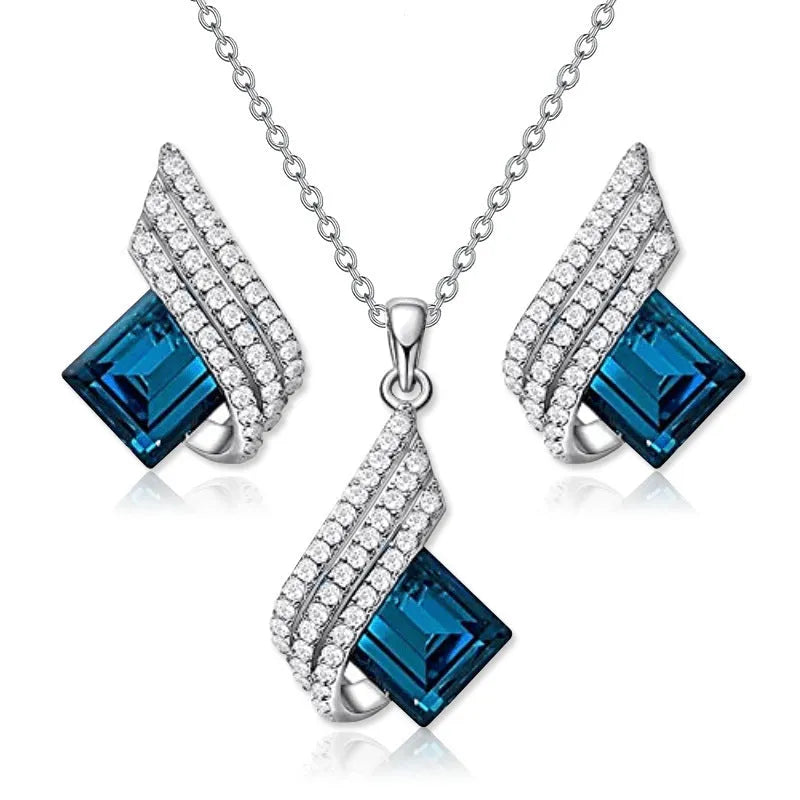 Women's electroplated alloy necklace and earrings set with glass detail and cross chain style