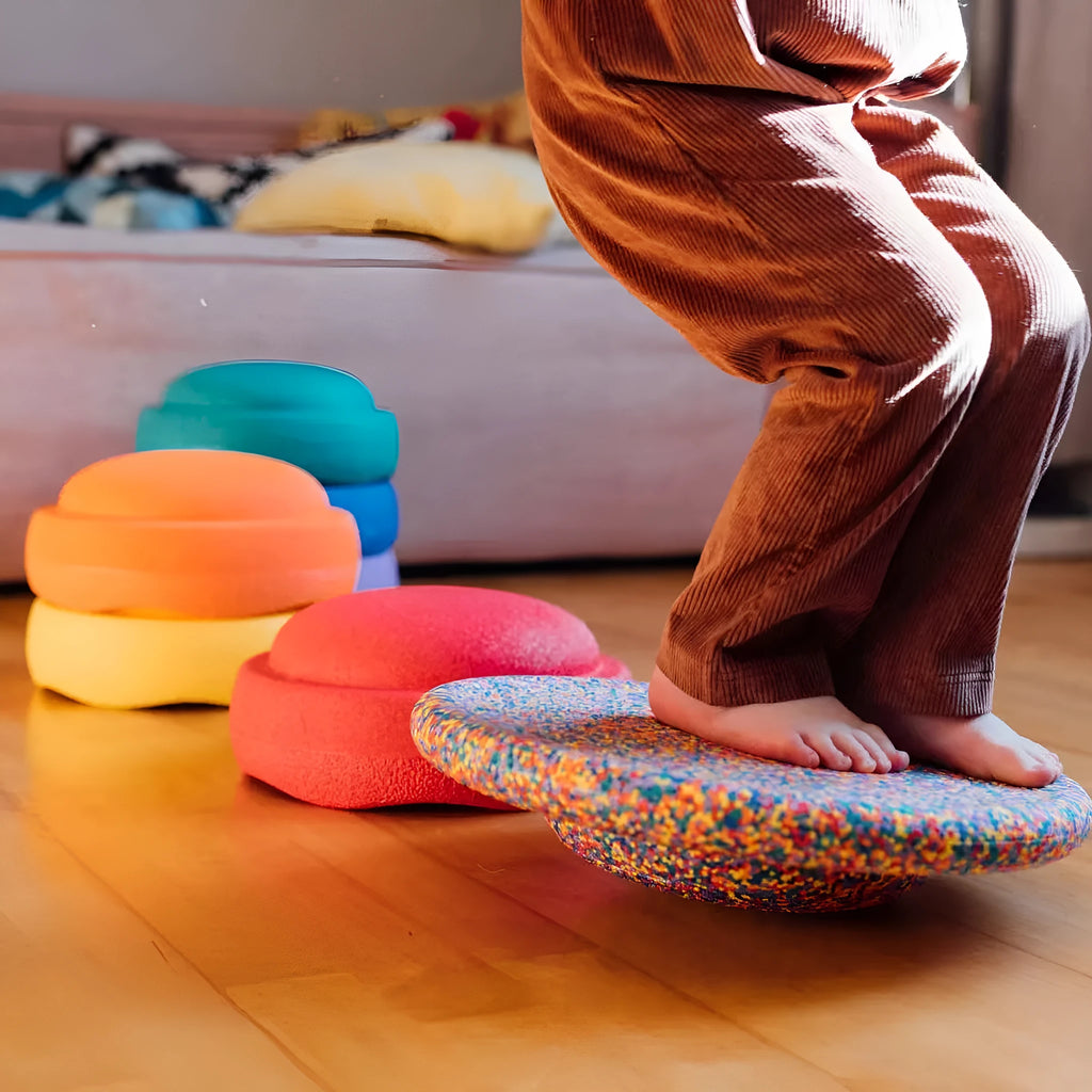 Plastic surf balance board for children ages 4-6 in mixed wood and black wood colour designs