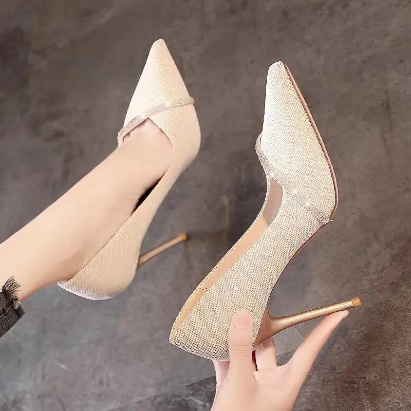 Women's stiletto pointed toe low-cut high heels in black with 6CM heel, PU upper, rubber sole