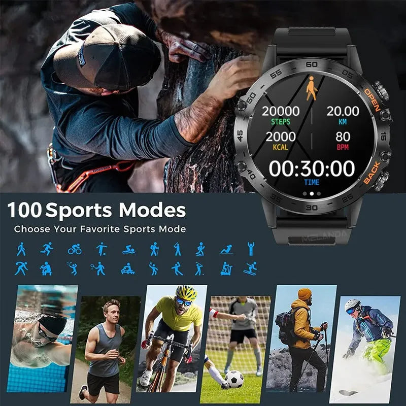 Bluetooth calling smart watch outdoor with IPS screen, heart rate monitor, and black glue strap