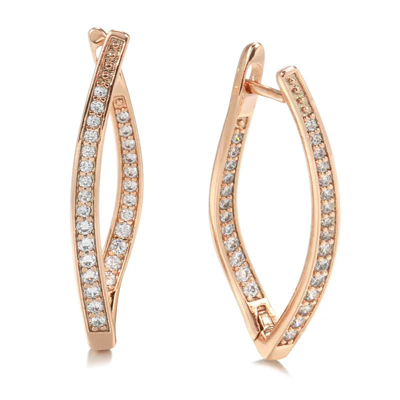 Geometric copper drop earrings with zircon accents for women, H0493 colour