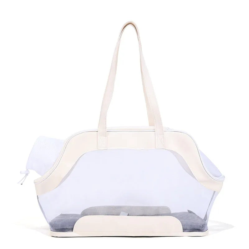 MOORPET leather cat carry bag in solid colour with 25L capacity for outings.