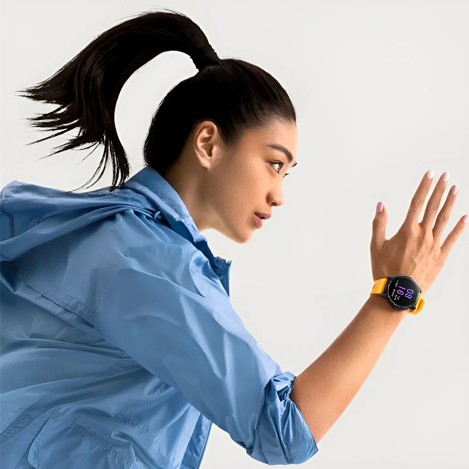 Black GPS smart watch with touchscreen display and silicone wrist strap for call and fitness tracking