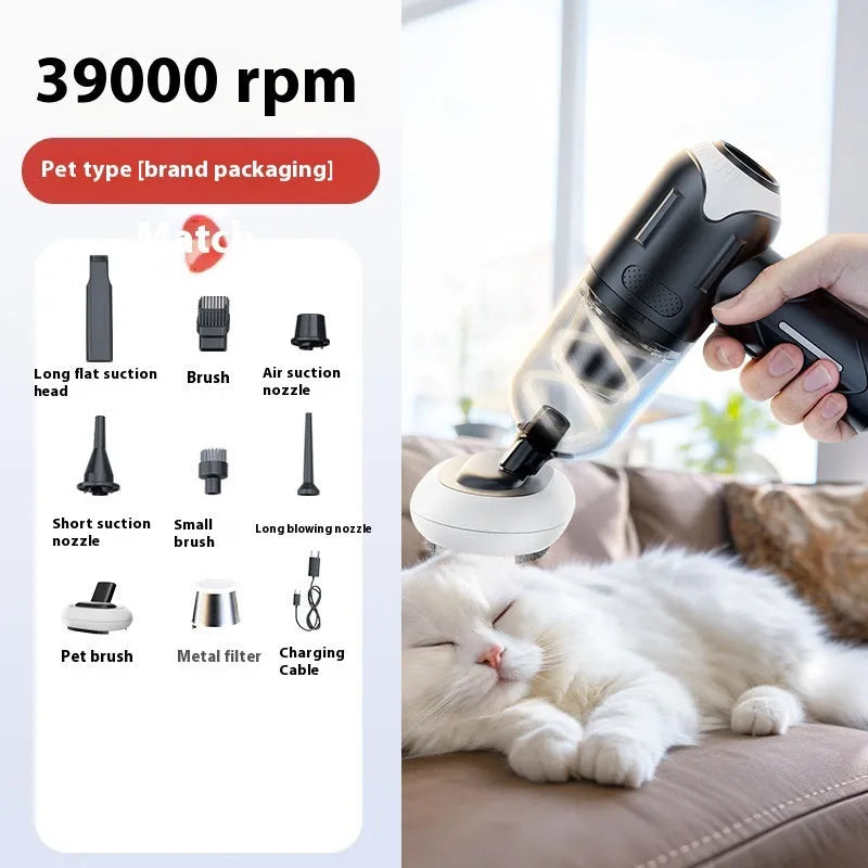 Handheld cordless pet fur vacuum cleaner with floor brush attachment, black upgrade model