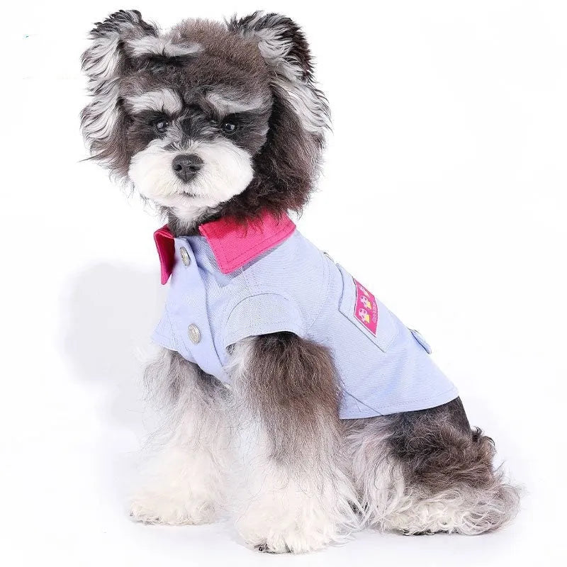 Blue and purple polyester dog vest with traction rope ring for small breed summer wear