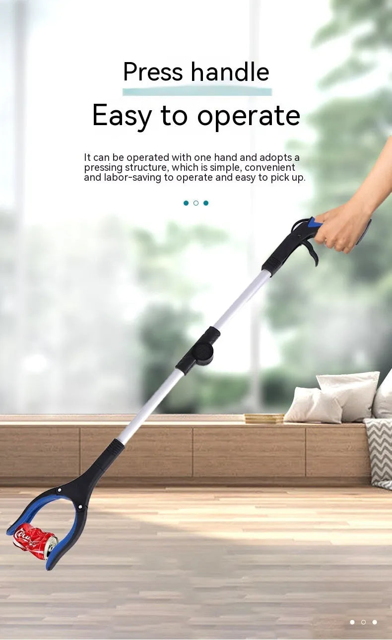 Aluminium foldable garbage clamp with blue handle extended to 80cm and magnet sucker.
