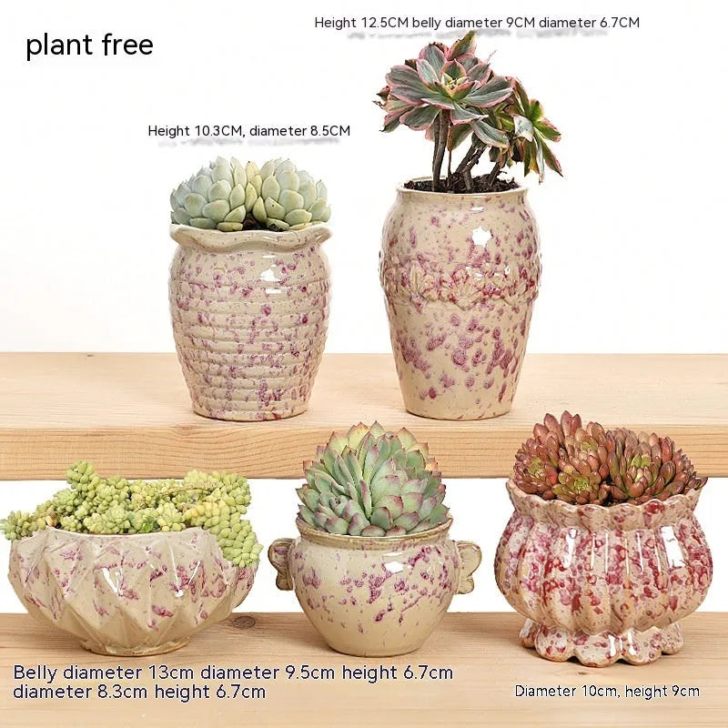 Pair of ceramic stoneware flower pots, 14cm height, 11cm and 10.5cm calibre, small succulent planters