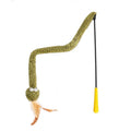 Green snake cat teasing stick toy with feather lure on 140cm pole