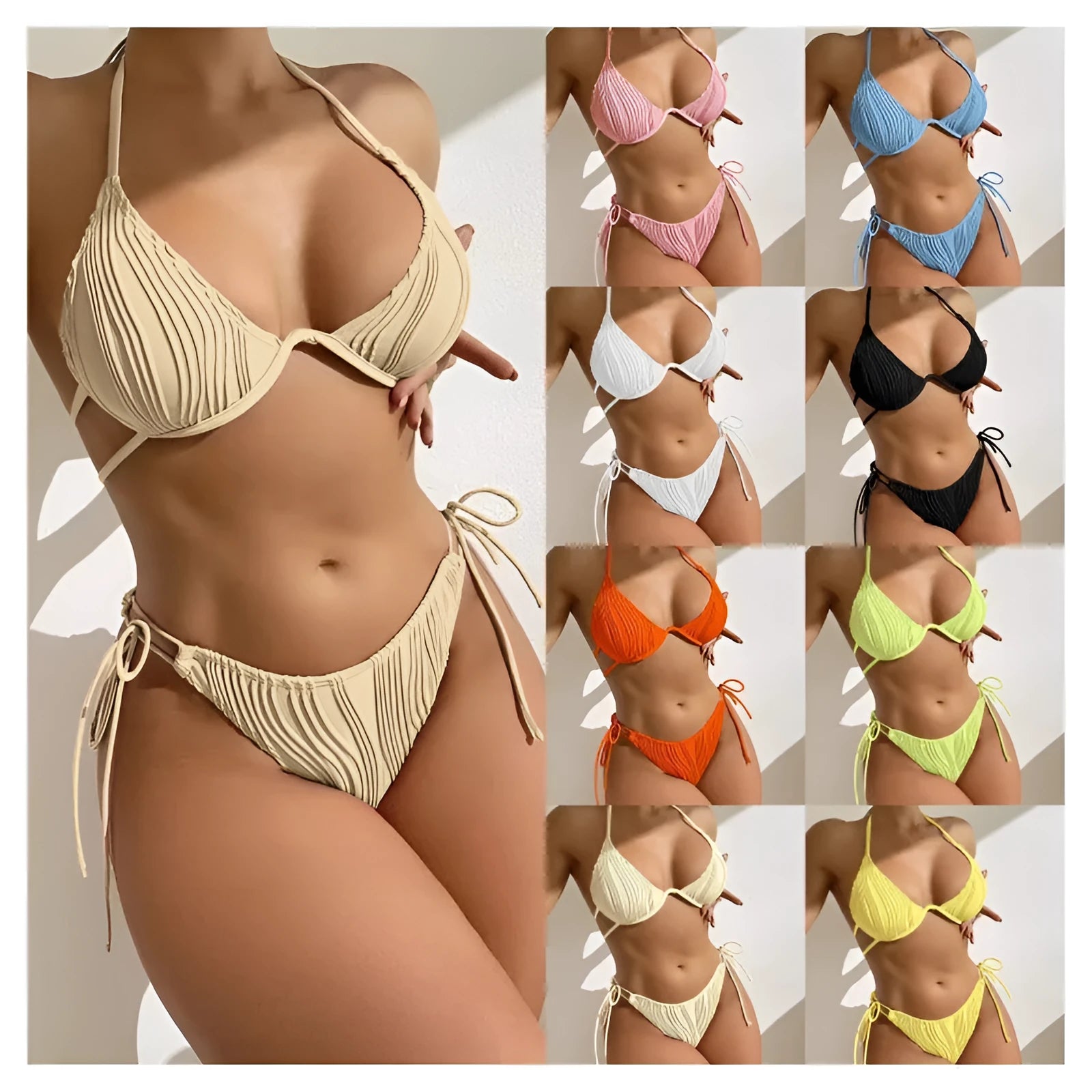 Women's apricot coloured bikini swimsuit with steel underwire on a mannequin