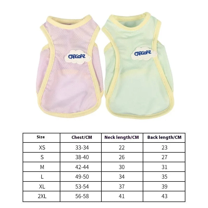 Lightweight polyester summer vest for cats in grass green or taro purple, sizes XS to 2XL