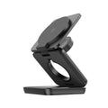 Foldable magnetic wireless charger phone holder in black with QC3.0 fast charging 15W output