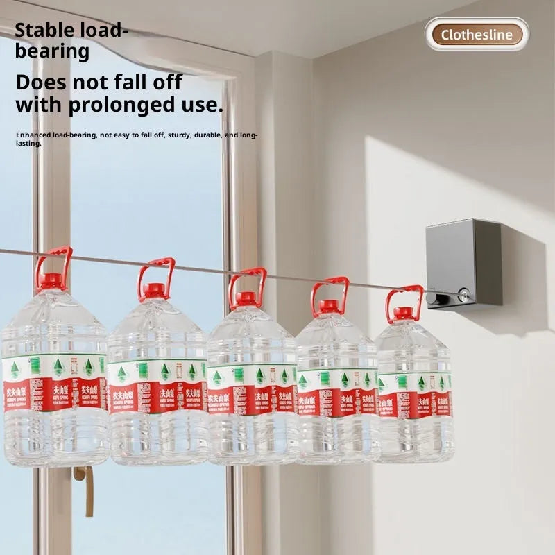 Retractable invisible clothesline with aluminium alloy housing, 5.1m double line in black