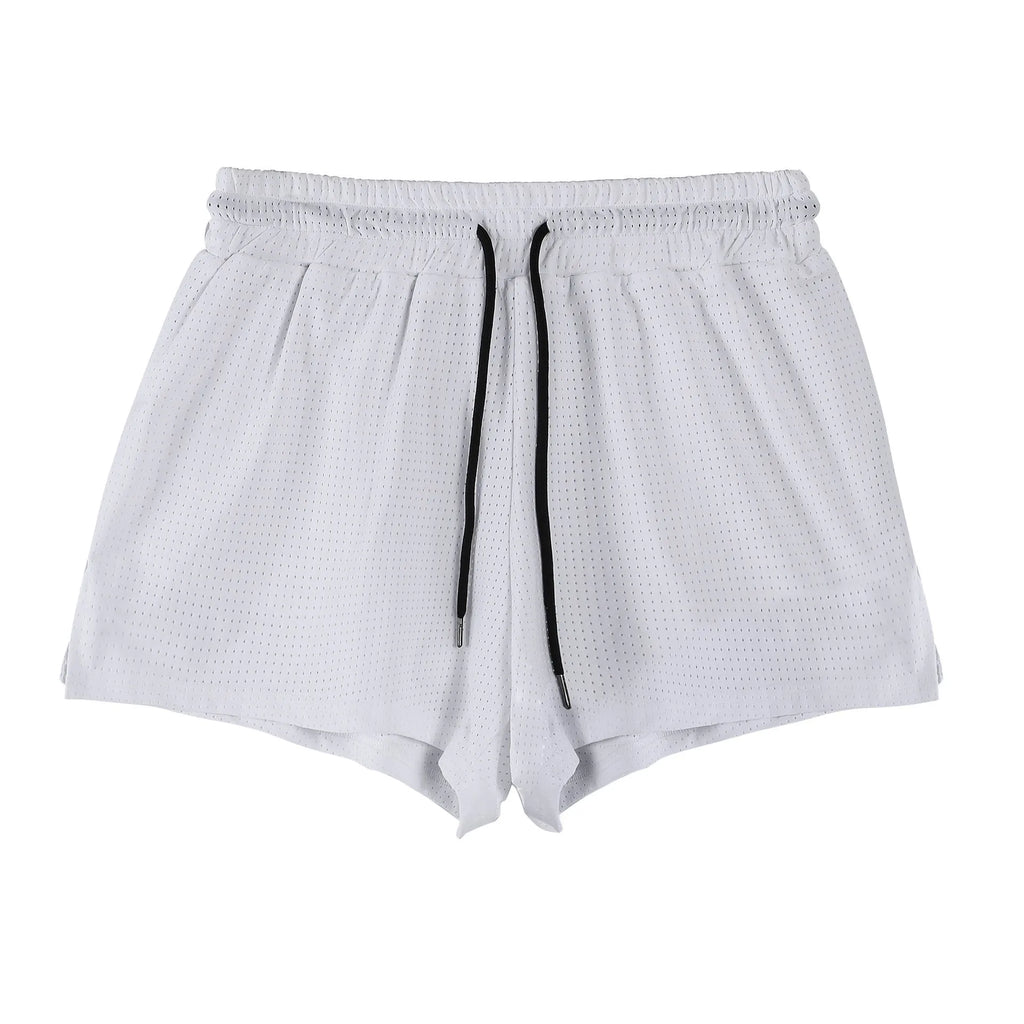Men's quick-drying nylon summer shorts in black and white colours with mid waist design