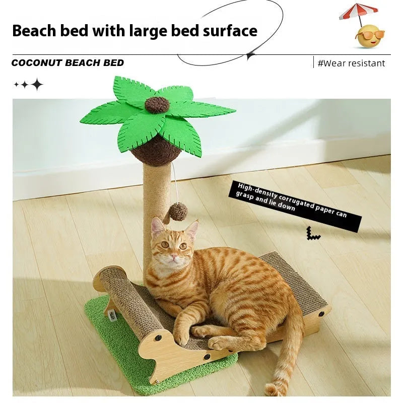 Wooden beach chair cat climbing frame with scratch board and hemp mat nest
