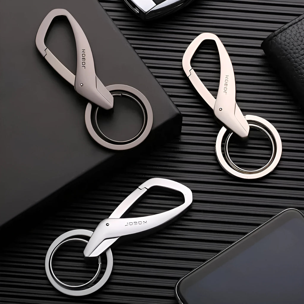 Zinc alloy car key waist hanging double ring keychain in black, chrome, or nickel colour