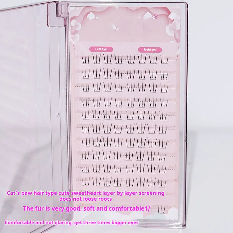 Kitten's Paw 12-row segmented lower false eyelashes with pointed tails on a clear band.