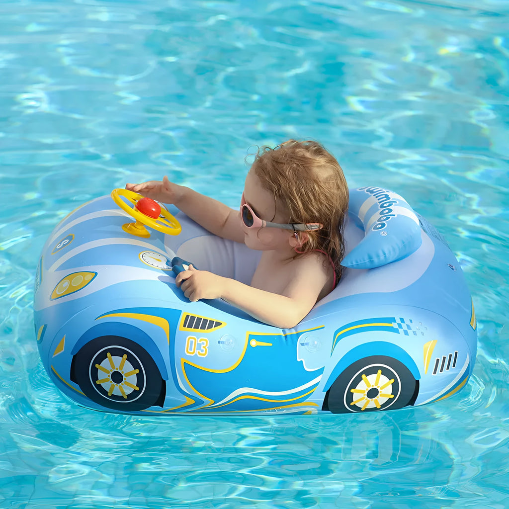 Mini steering wheel inflatable car swimming ring for children in pink sports car design